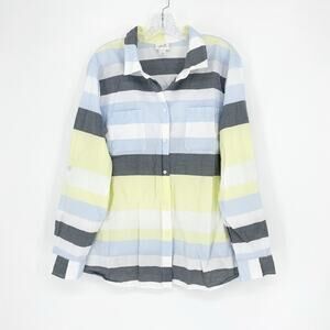 Jaclyn Smith Long Sleeve Stripe Button-Up Top Size XXL